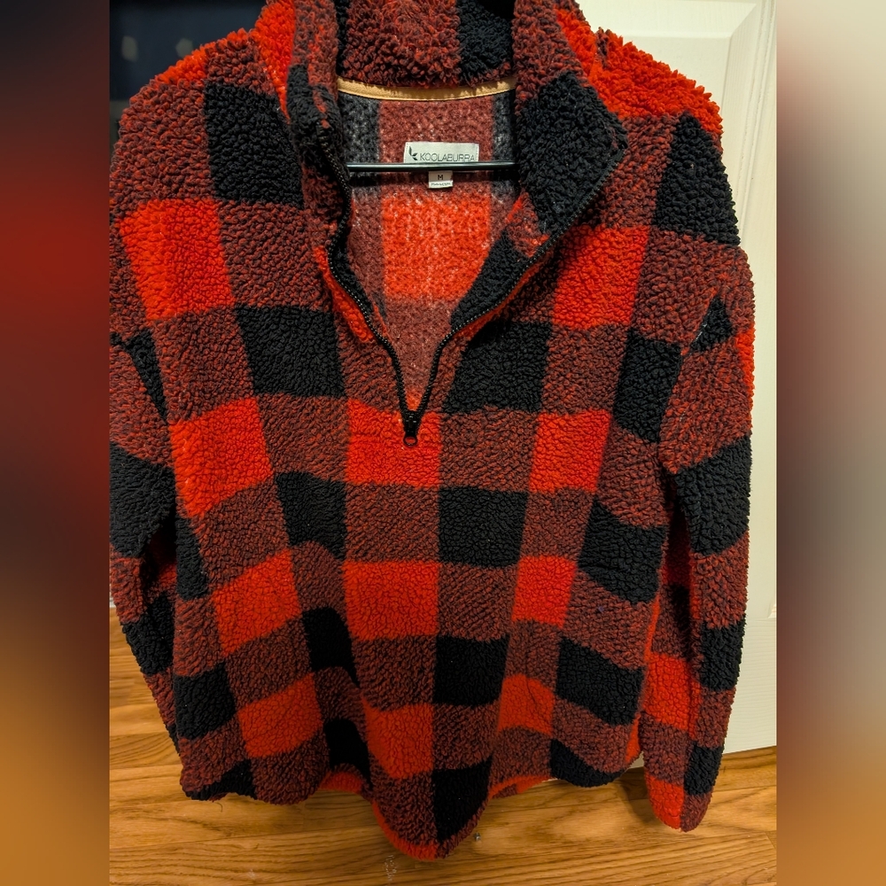 Koolaburra Red and Black Zip Up Sweater